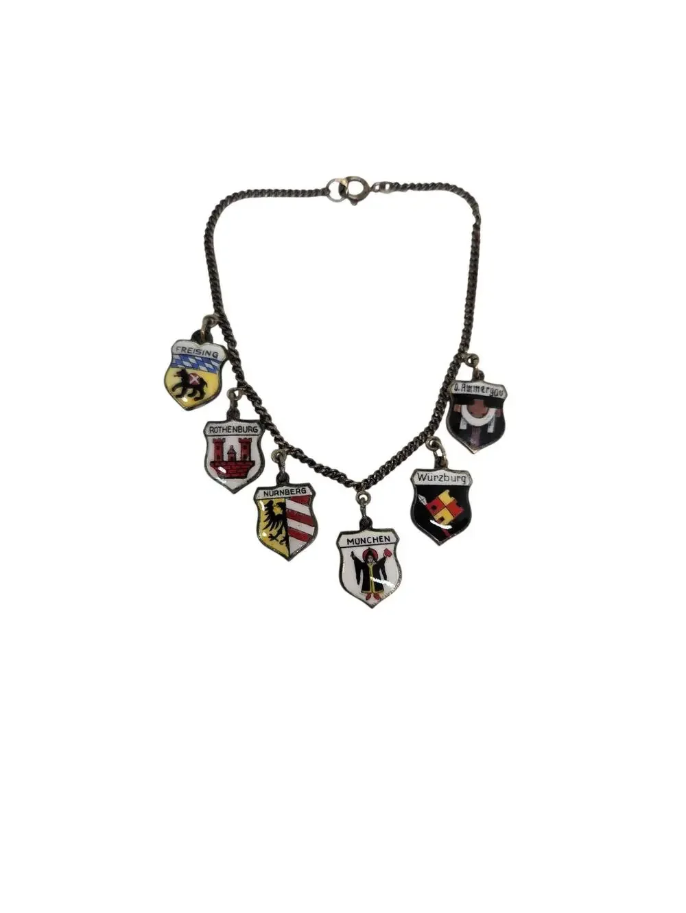 Vintage German City Crest Charm BRACELET, Six Enamel Travel SOUVENIR 800 SILVER